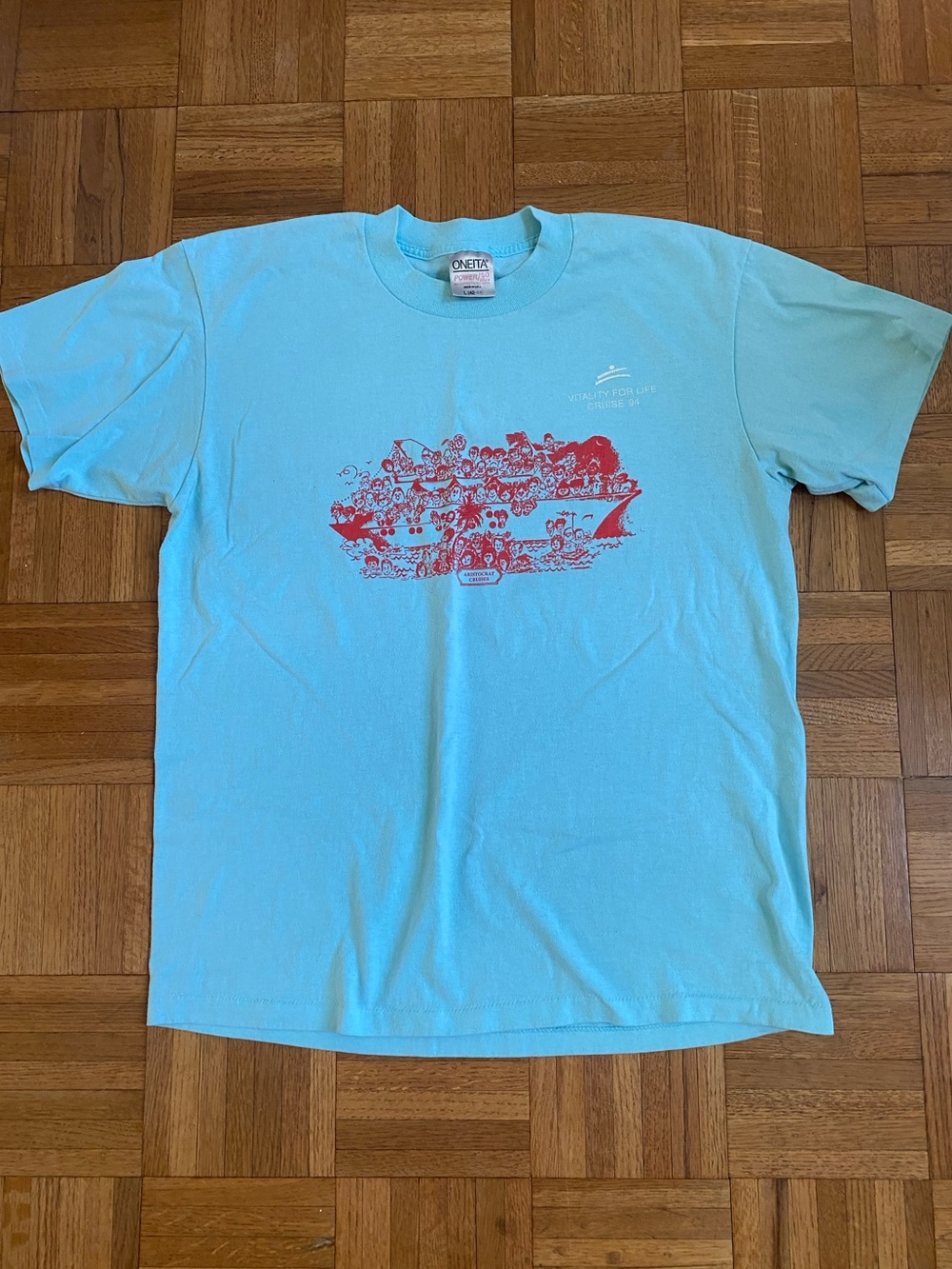Vintage Single Stitch 1994 Vitality for Life Cruise Tee Oneita Seafoam Large